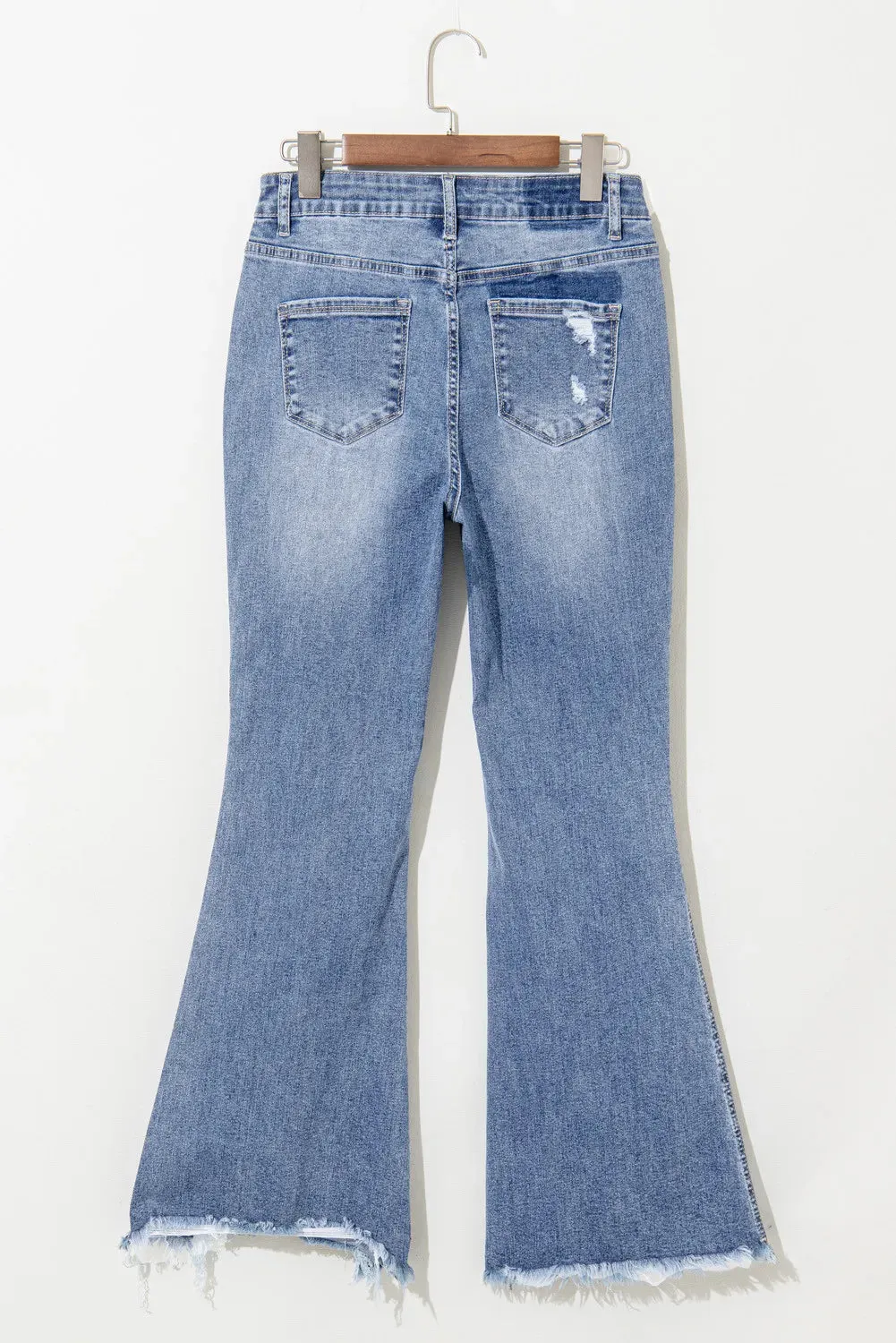 Hazel Blues® |  Distressed Raw Hem Bootcut Jeans