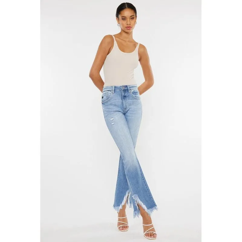 High Rise Leg Distress Bootcut Jeans