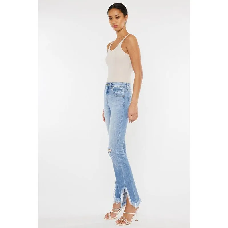 High Rise Leg Distress Bootcut Jeans