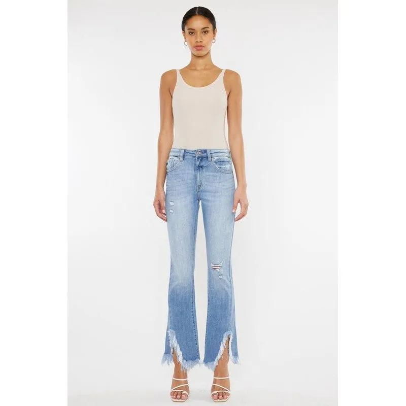 High Rise Leg Distress Bootcut Jeans