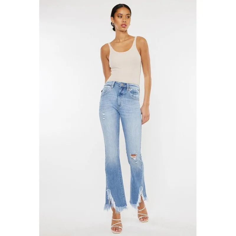 High Rise Leg Distress Bootcut Jeans