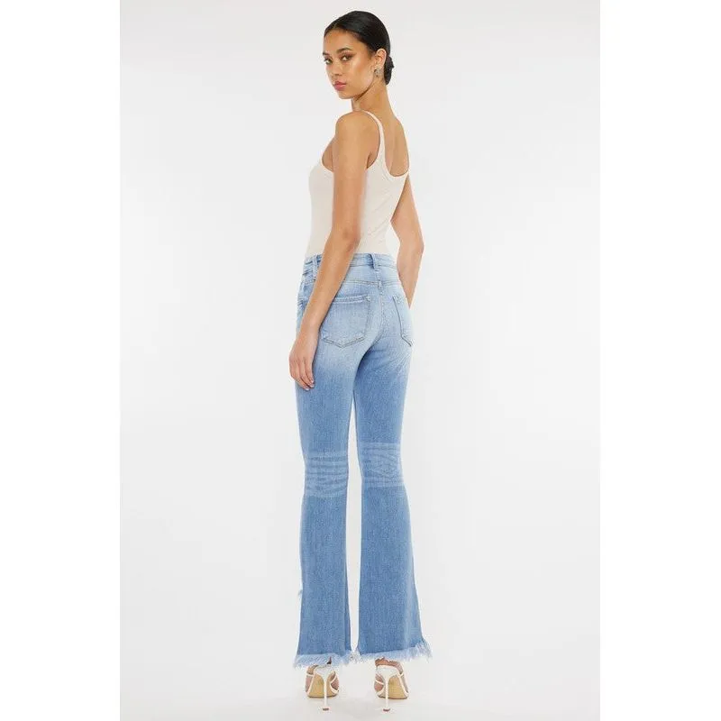 High Rise Leg Distress Bootcut Jeans