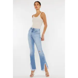 High Rise Leg Distress Bootcut Jeans