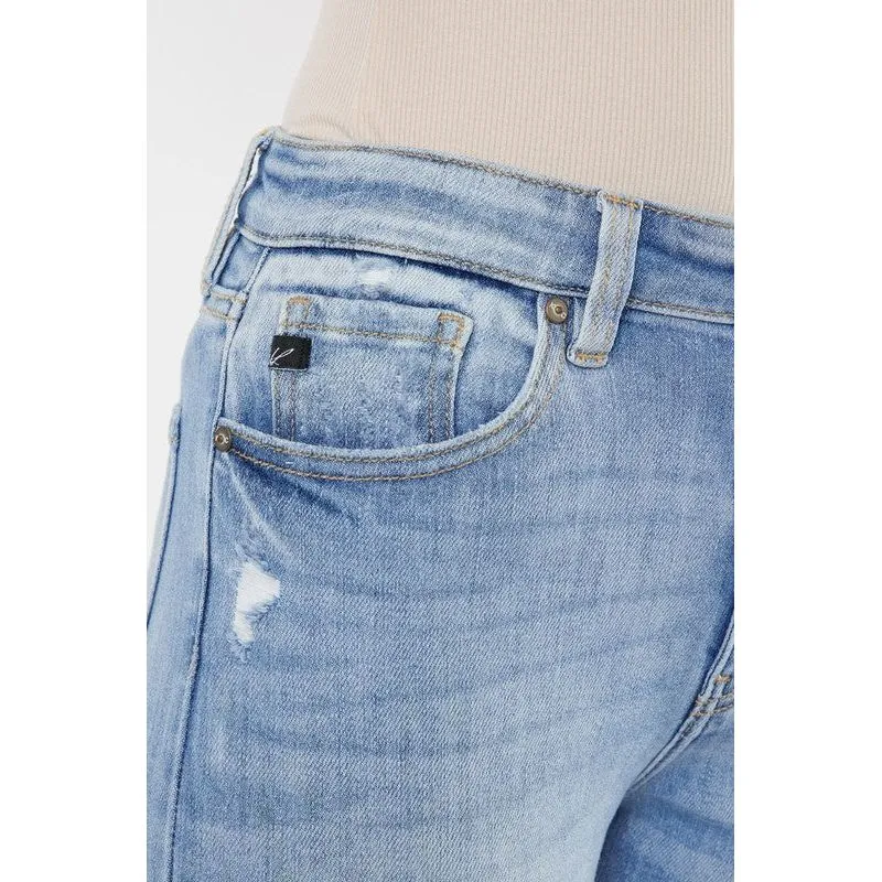 High Rise Leg Distress Bootcut Jeans