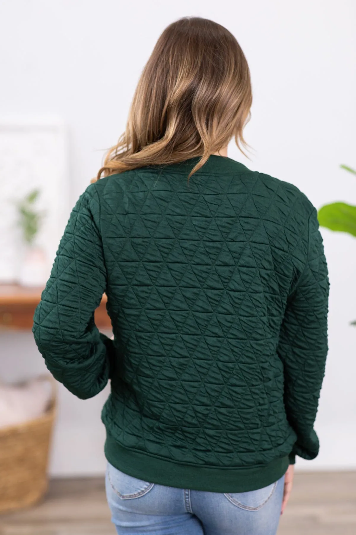 Hunter Green Quilted Bomber Jacket