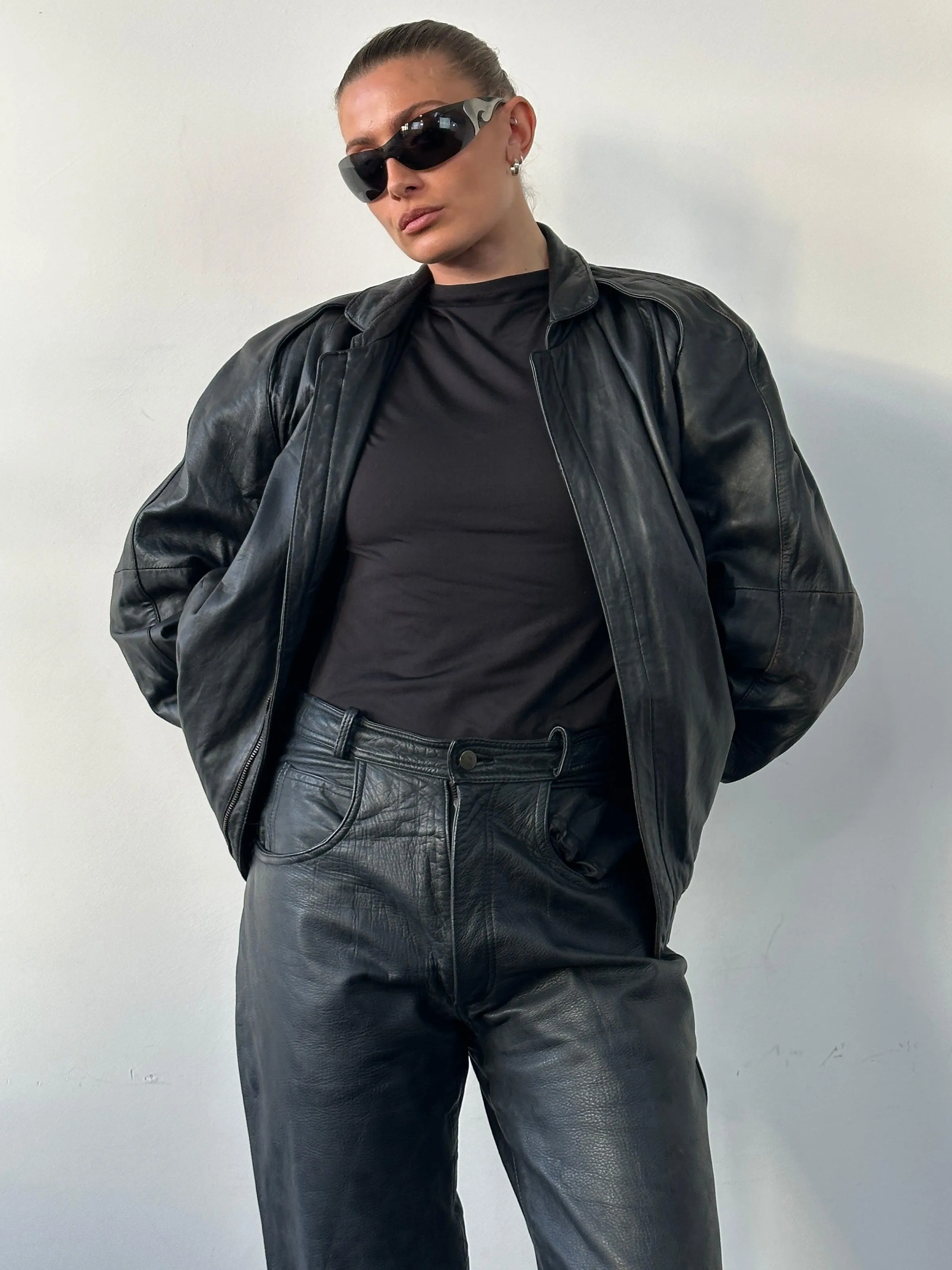 Italian Vintage Leather Bomber Jacket - M