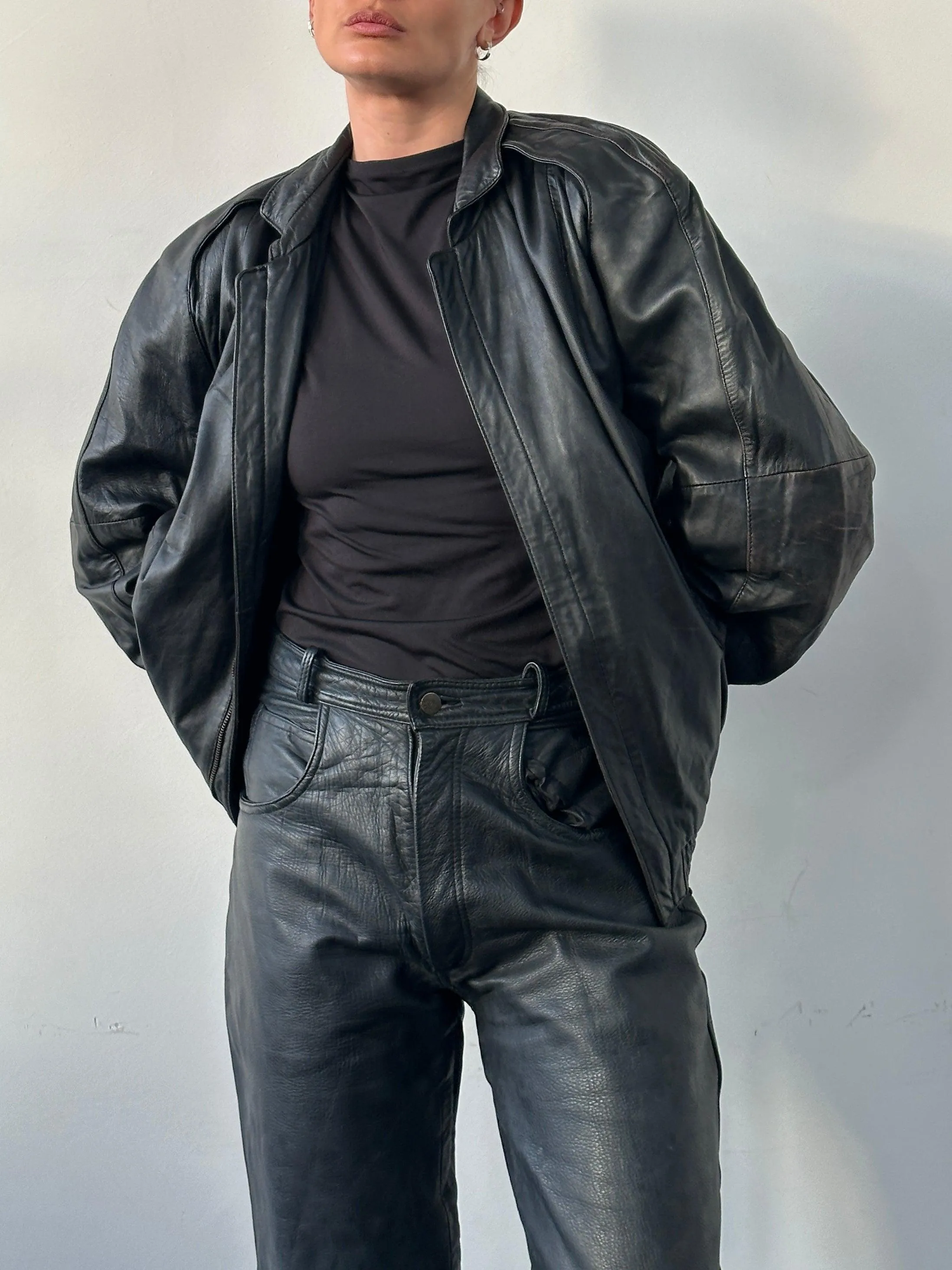 Italian Vintage Leather Bomber Jacket - M