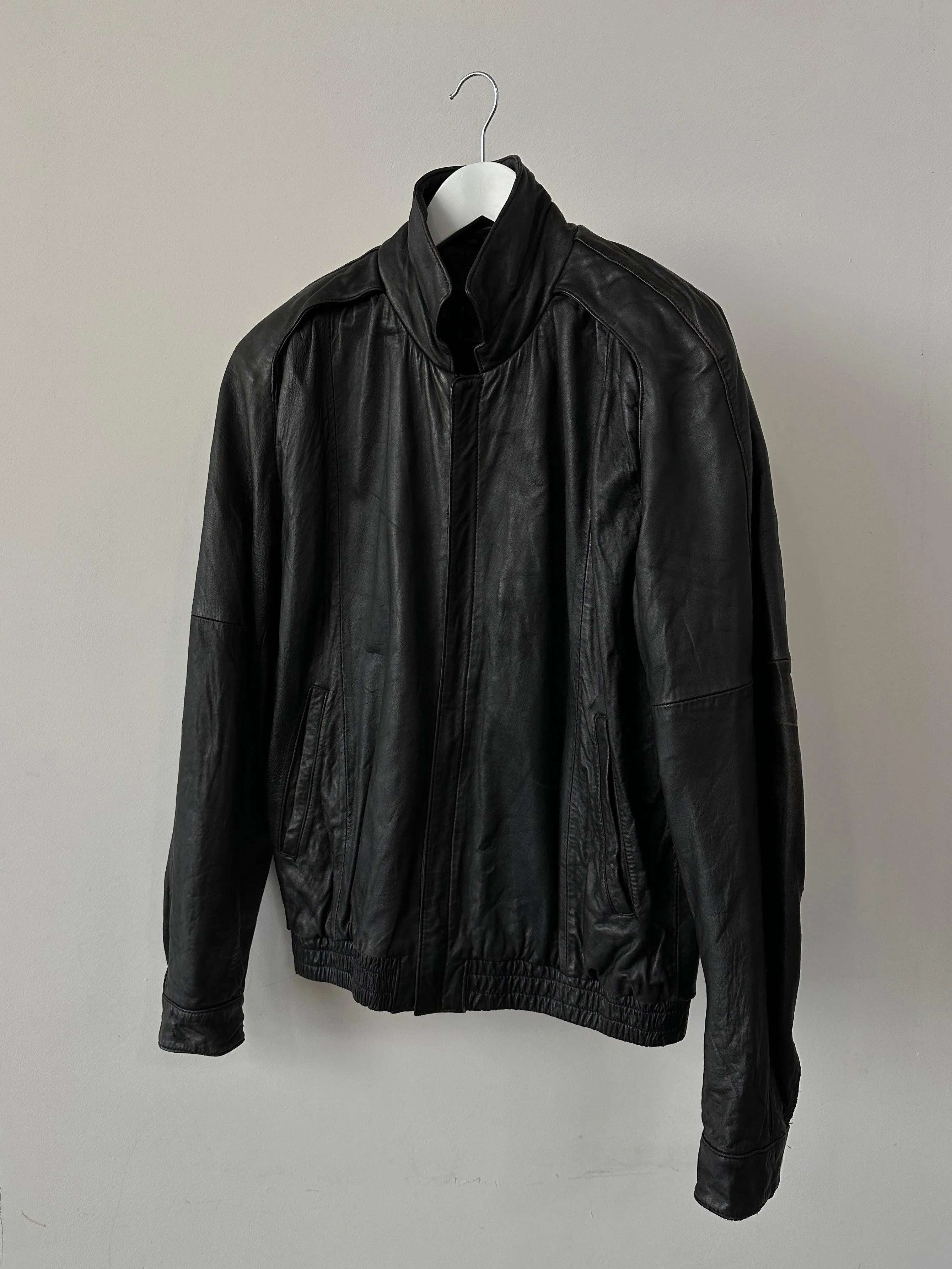 Italian Vintage Leather Bomber Jacket - M