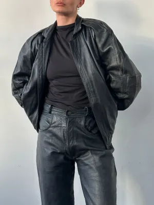 Italian Vintage Leather Bomber Jacket - M
