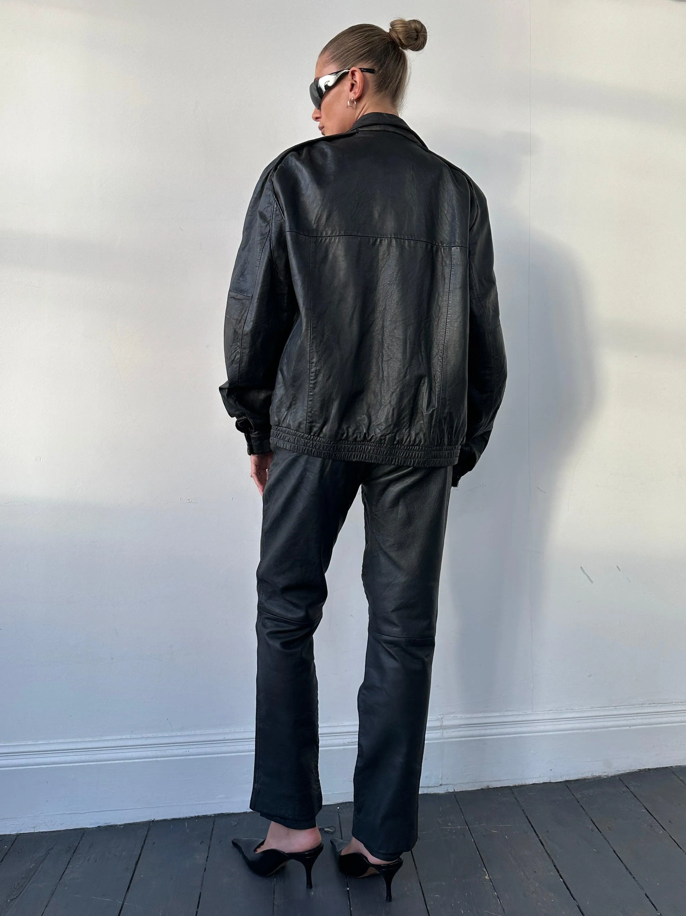 Italian Vintage Leather Bomber Jacket - M