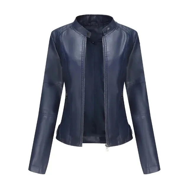 Jacket made of synthetic leather, a casual item with a sophisticated, feminine style