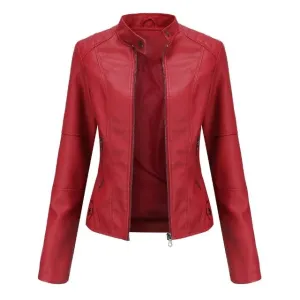 Jacket made of synthetic leather, a casual item with a sophisticated, feminine style