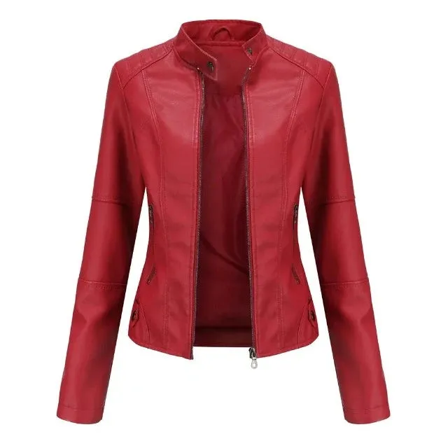 Jacket made of synthetic leather, a casual item with a sophisticated, feminine style