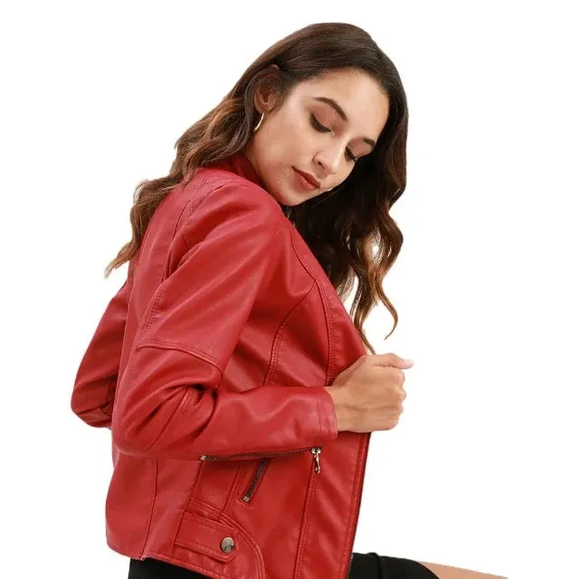 Jacket made of synthetic leather, a casual item with a sophisticated, feminine style