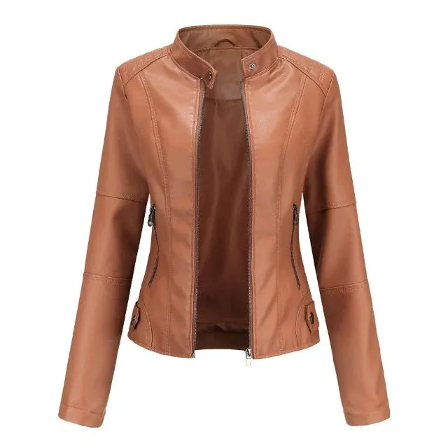 Jacket made of synthetic leather, a casual item with a sophisticated, feminine style
