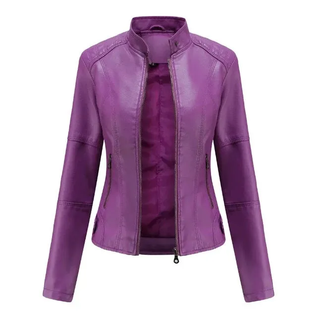 Jacket made of synthetic leather, a casual item with a sophisticated, feminine style