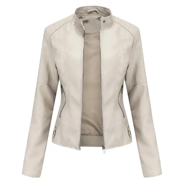 Jacket made of synthetic leather, a casual item with a sophisticated, feminine style