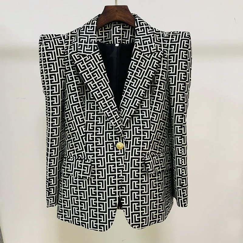 Jacquard Single Button Blazer