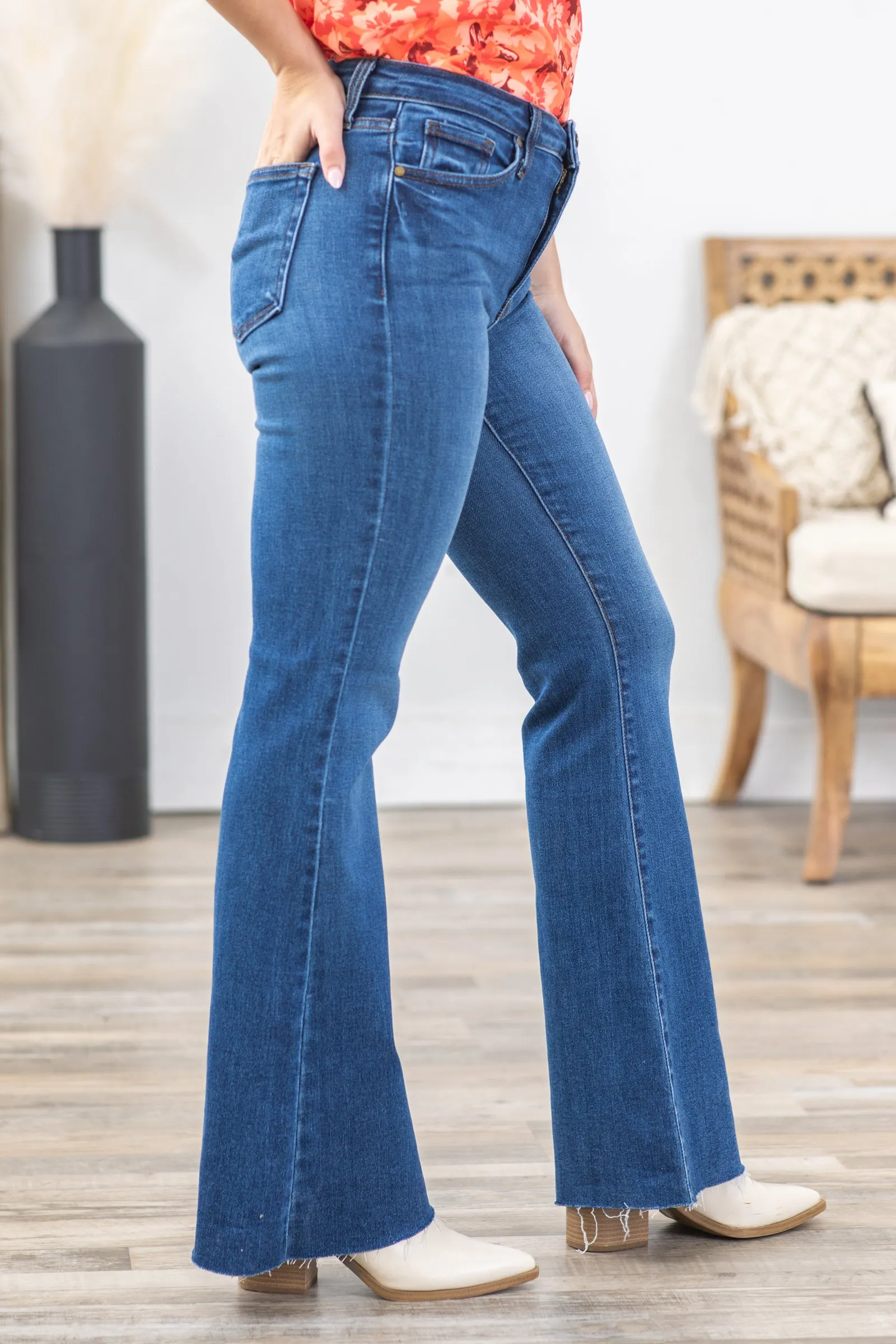 JBD Dark Wash Mid Rise Straight Bootcut Jean