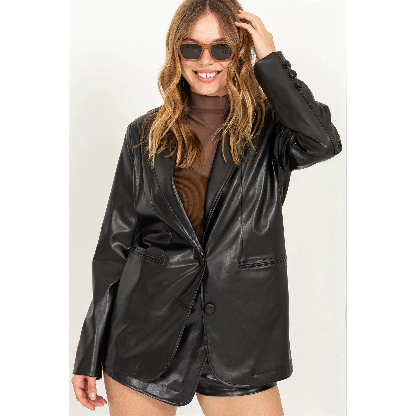 Jenna Vegan Leather Blazer