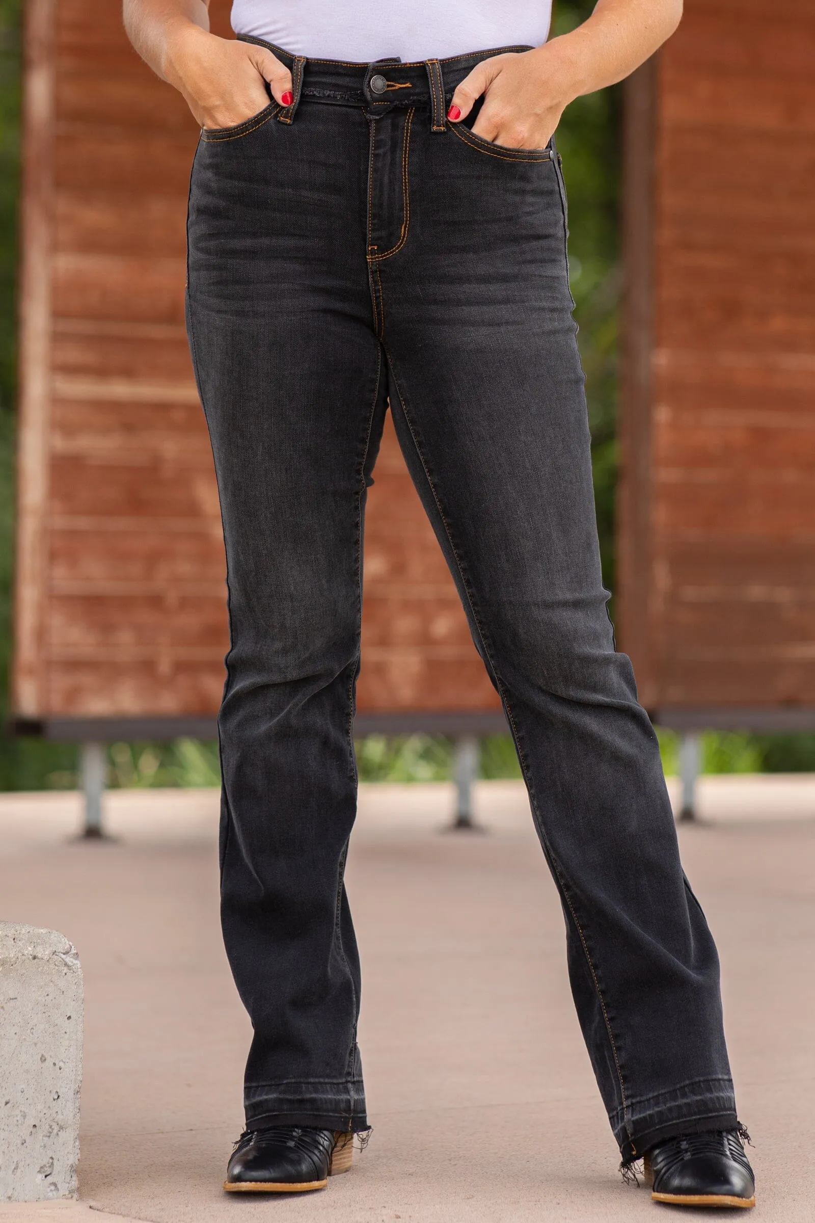 Judy Blue Black Release Hem Bootcut Jeans