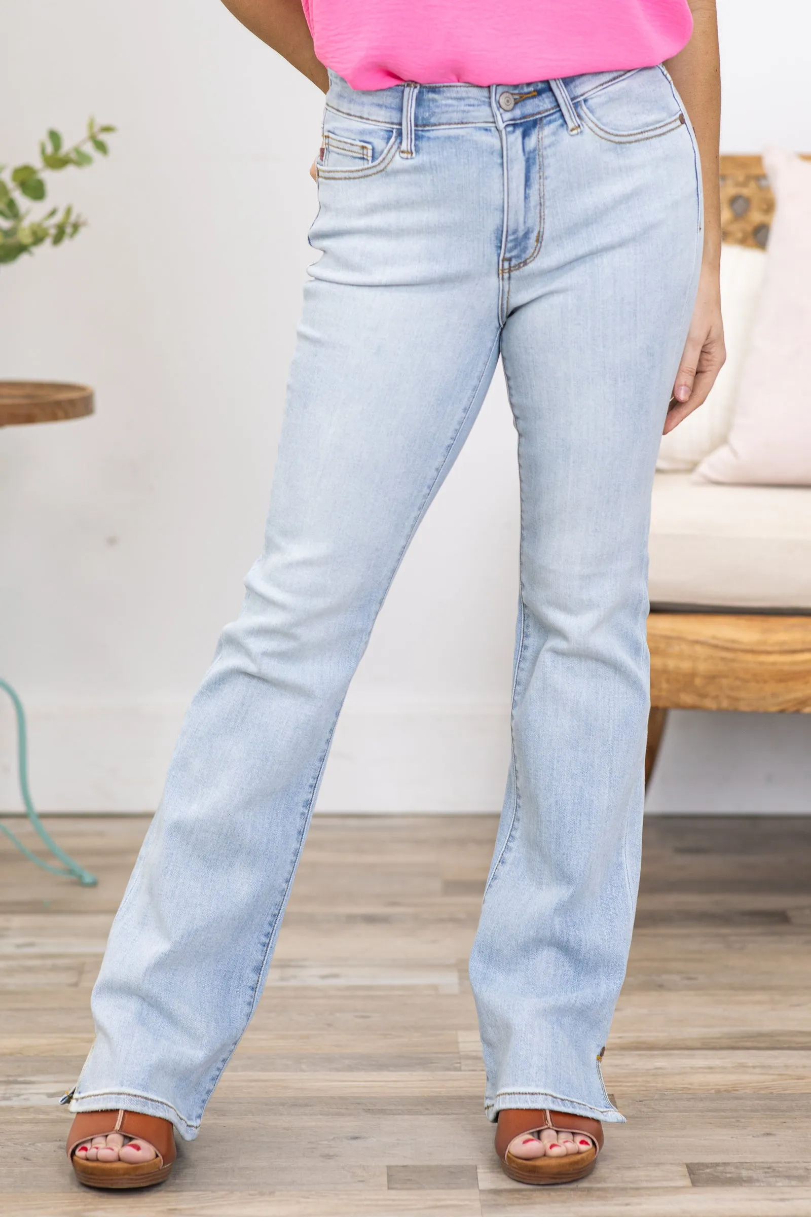 Judy Blue Light Wash Slit Hem Bootcut Jeans