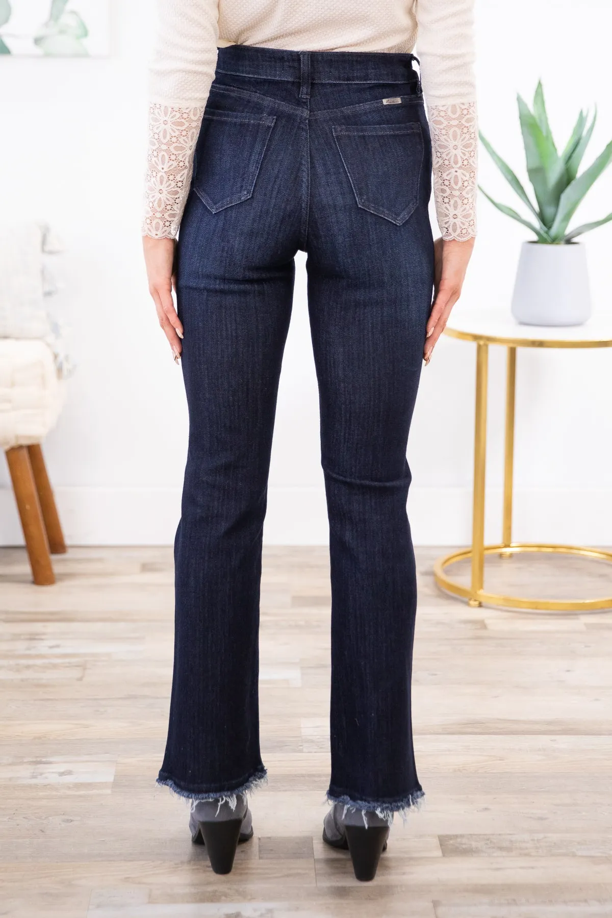 Kancan Dark Wash Raw Hem Bootcut Jeans