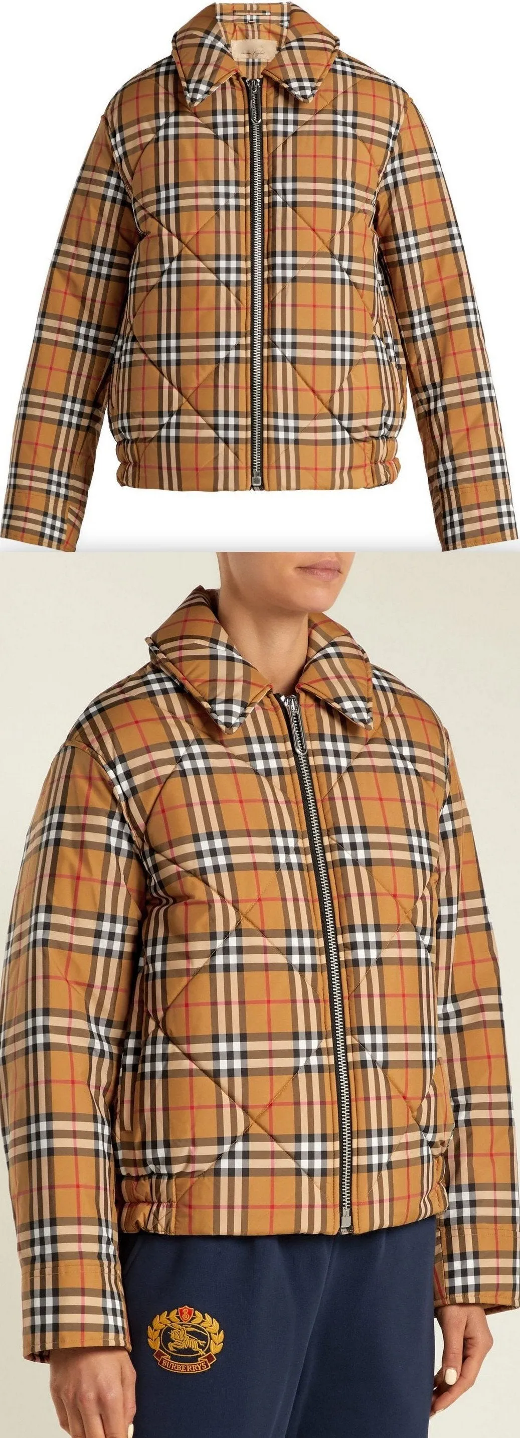 Knowstone Quilted Vintage-Check Bomber Jacket