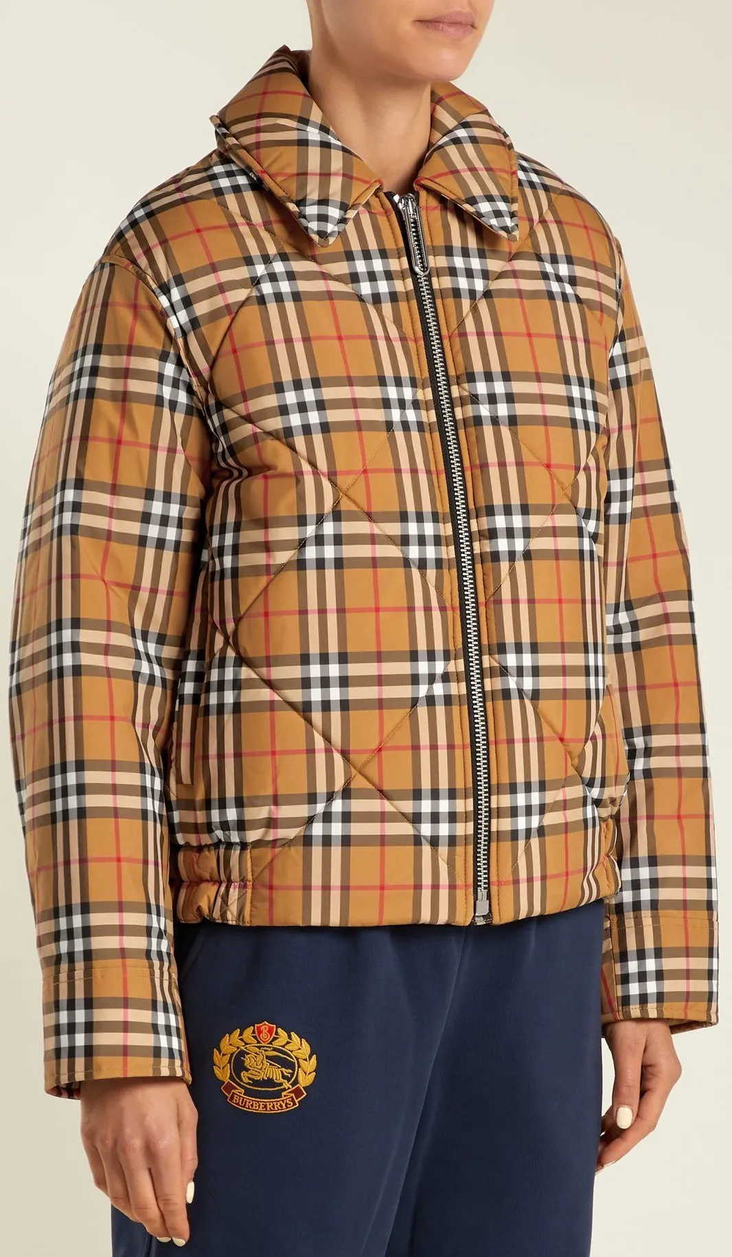 Knowstone Quilted Vintage-Check Bomber Jacket