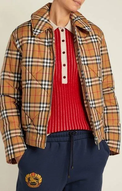 Knowstone Quilted Vintage-Check Bomber Jacket