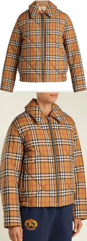 Knowstone Quilted Vintage-Check Bomber Jacket