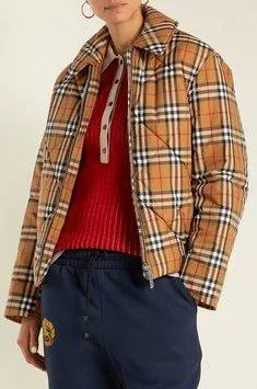 Knowstone Quilted Vintage-Check Bomber Jacket