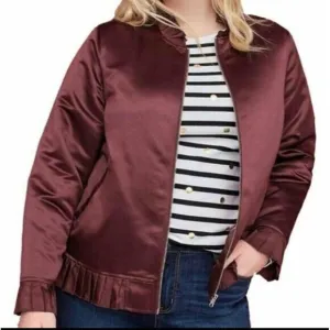 Lane Bryant merlot ruffle trim satin bomber jackets plus size 18/20