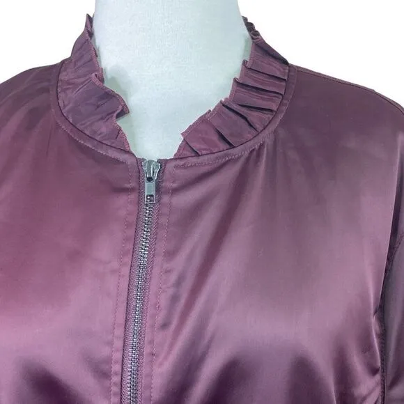Lane Bryant merlot ruffle trim satin bomber jackets plus size 18/20