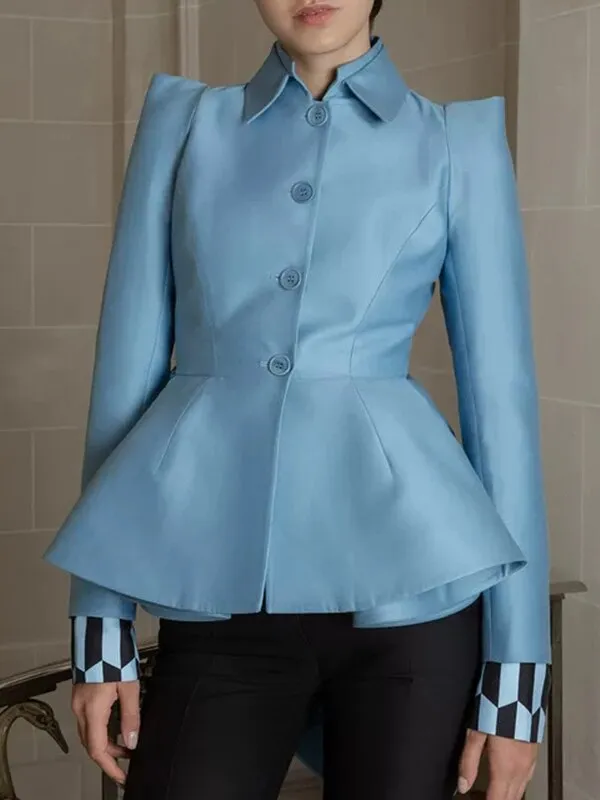 Lapel Long Sleeve High Waist Solid Coat