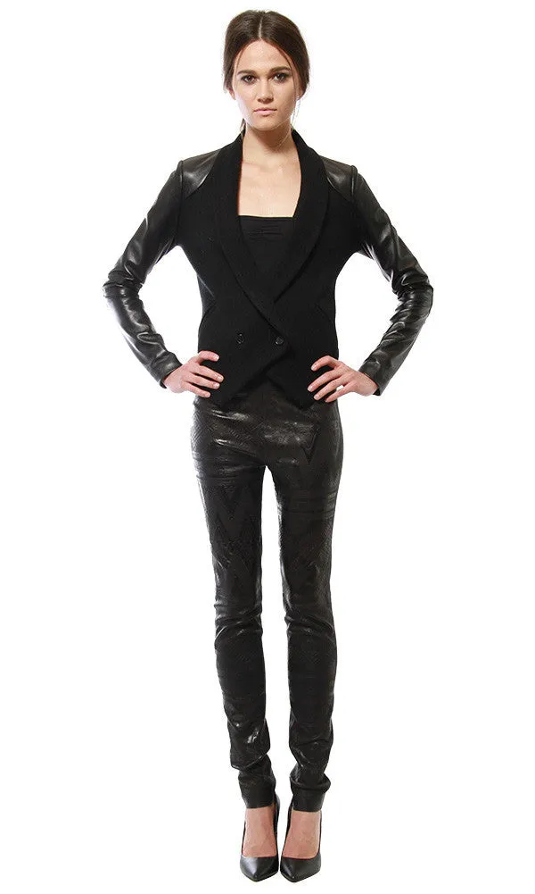 LEATHER SLEEVE BLAZER