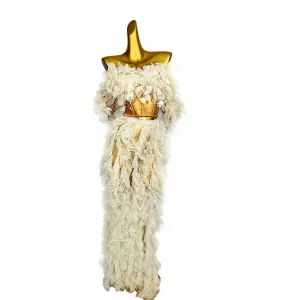 Long Elegant White Flower Evening Dress
