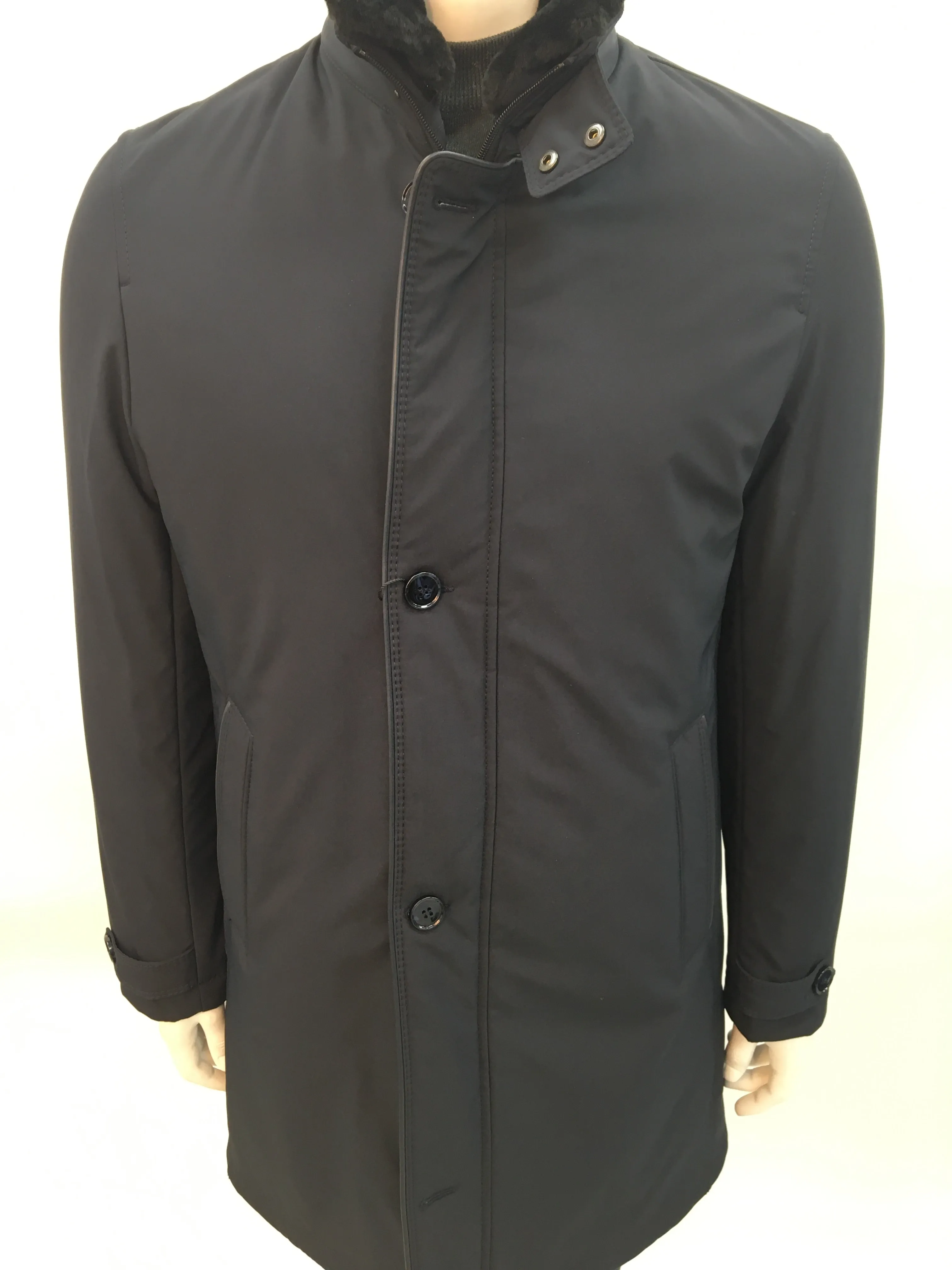 Luke - Black 3/4 Nylon Coat w/ removable faux fur lining & inner collar