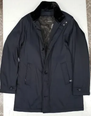 Luke - Navy 3/4 Nylon Coat w/ removable faux fur lining & inner collar