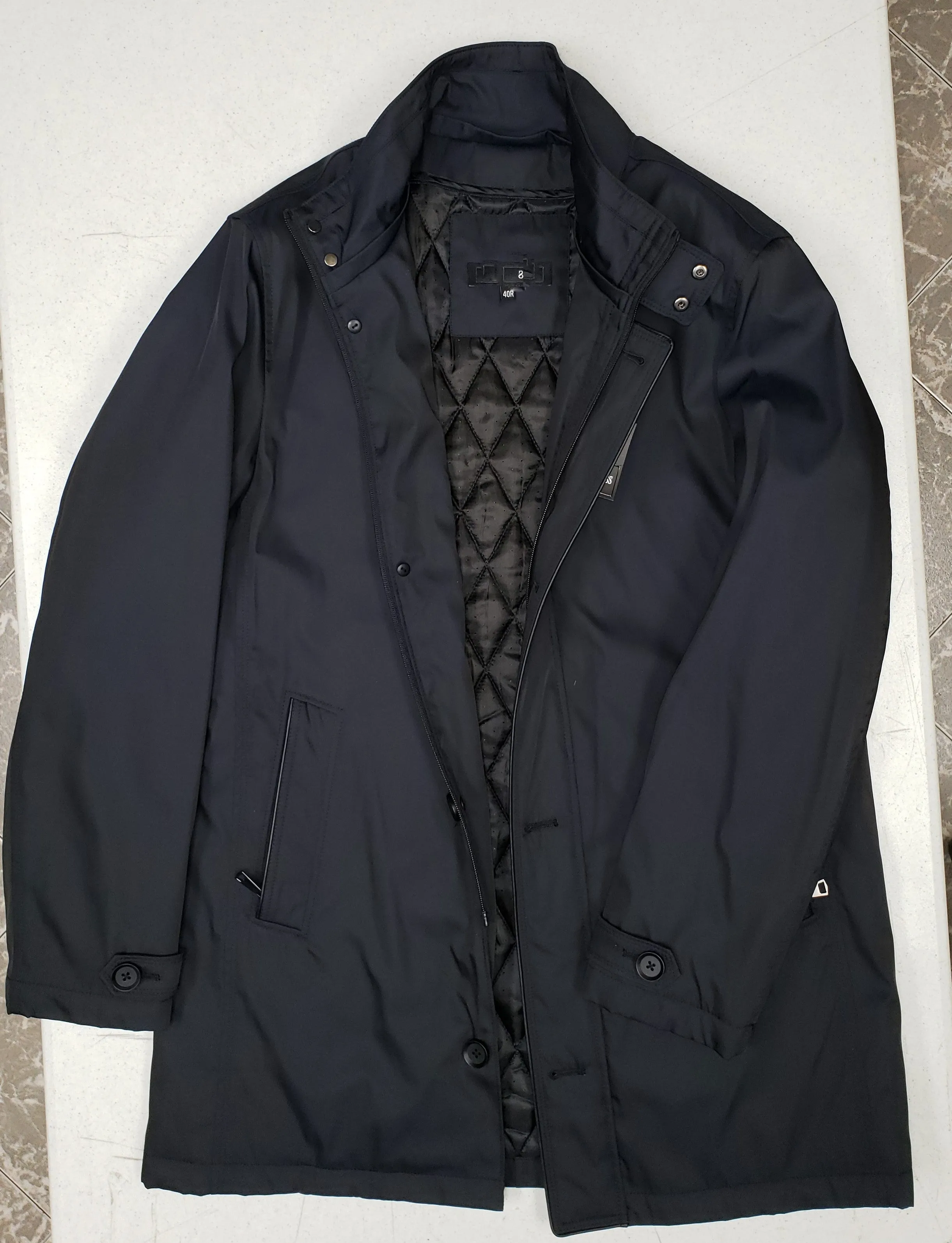 Luke - Navy 3/4 Nylon Coat w/ removable faux fur lining & inner collar