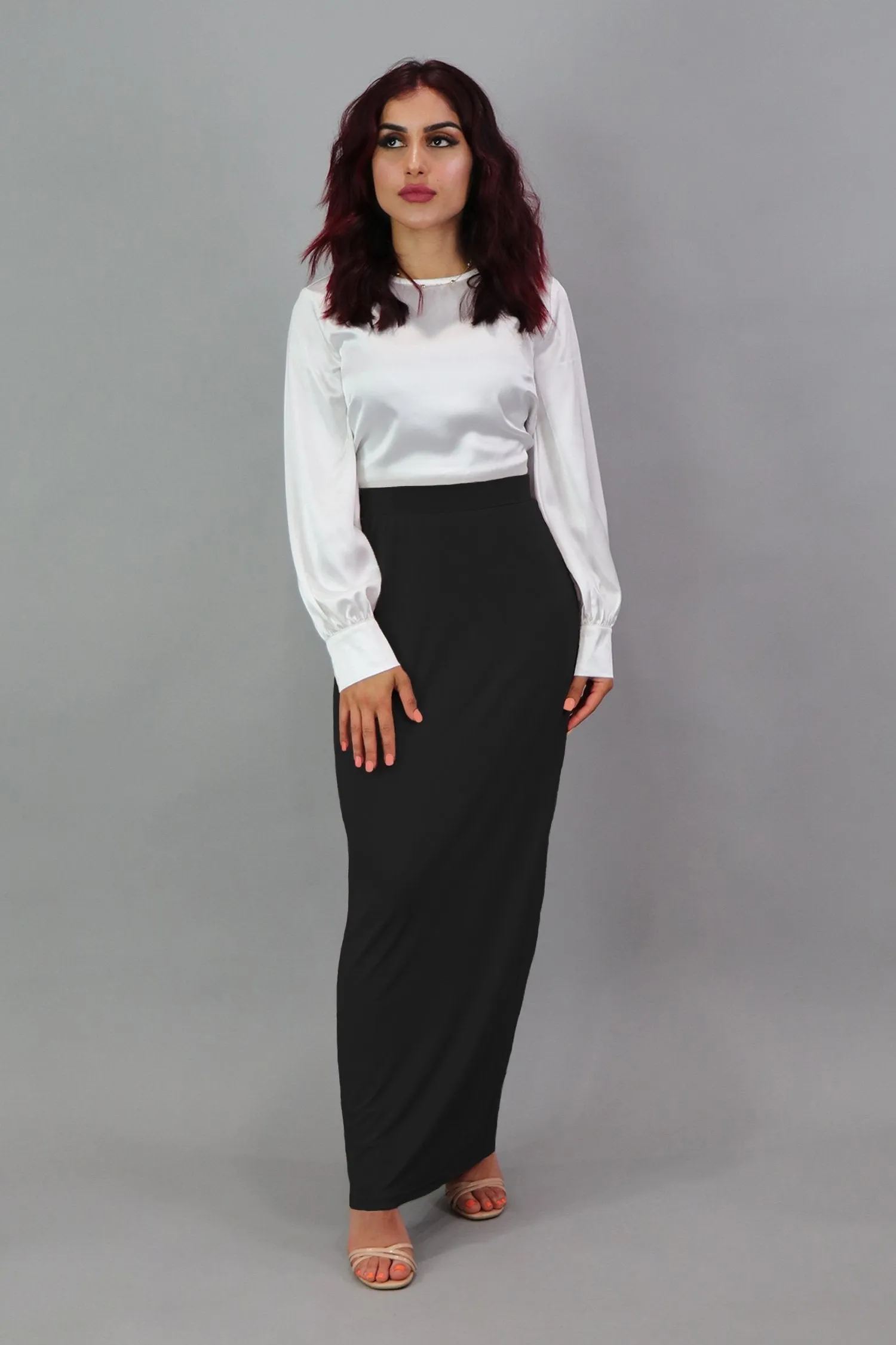 Luxe Silky Spandex Maxi Skirt - Black