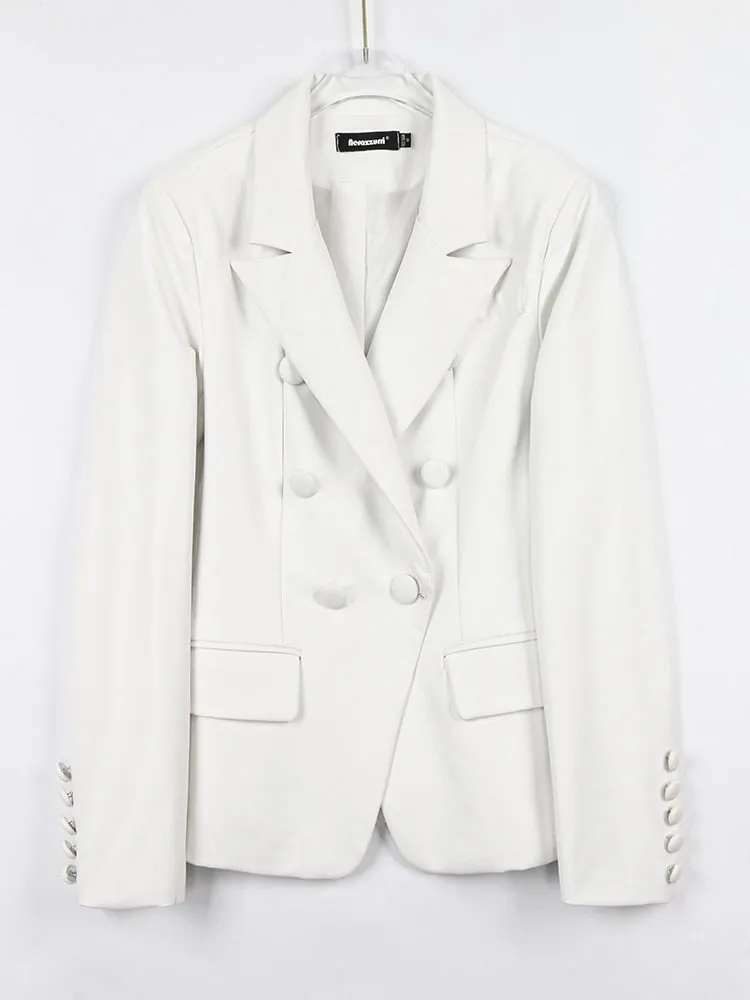 Luxury Pink Soft Pu Leather Blazer