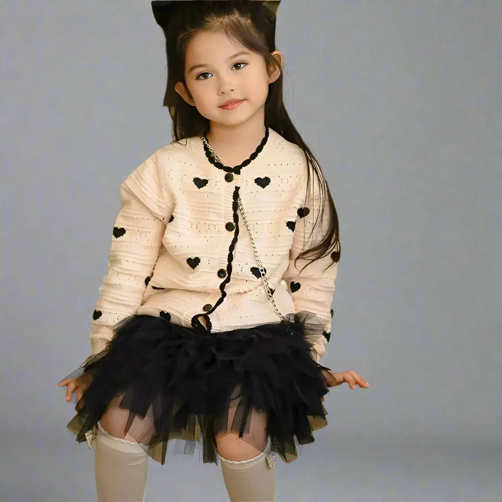 Matching Mother and Daughter Heart Knit Cardigans  Cream and Black Sweaters for Mommy & Me