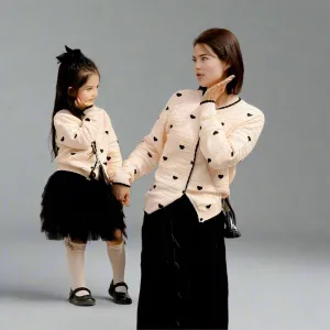 Matching Mother and Daughter Heart Knit Cardigans  Cream and Black Sweaters for Mommy & Me