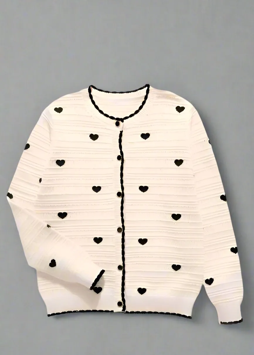 Matching Mother and Daughter Heart Knit Cardigans  Cream and Black Sweaters for Mommy & Me