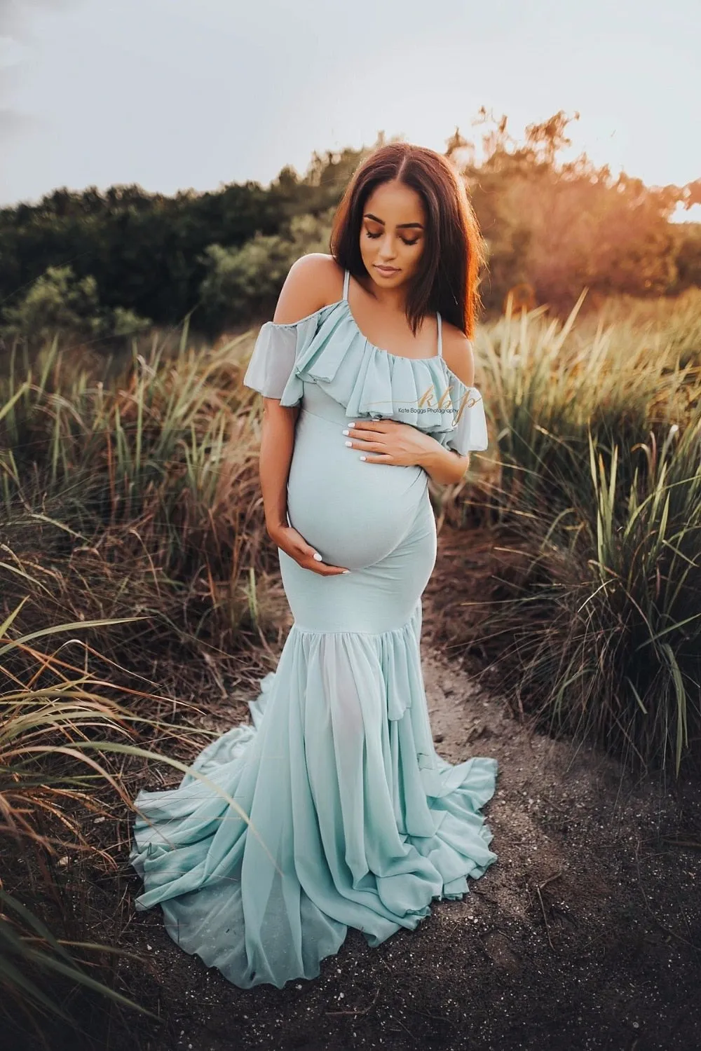 Maternity Cotton Mermaid Trumpet Strapless Pregnant Dress