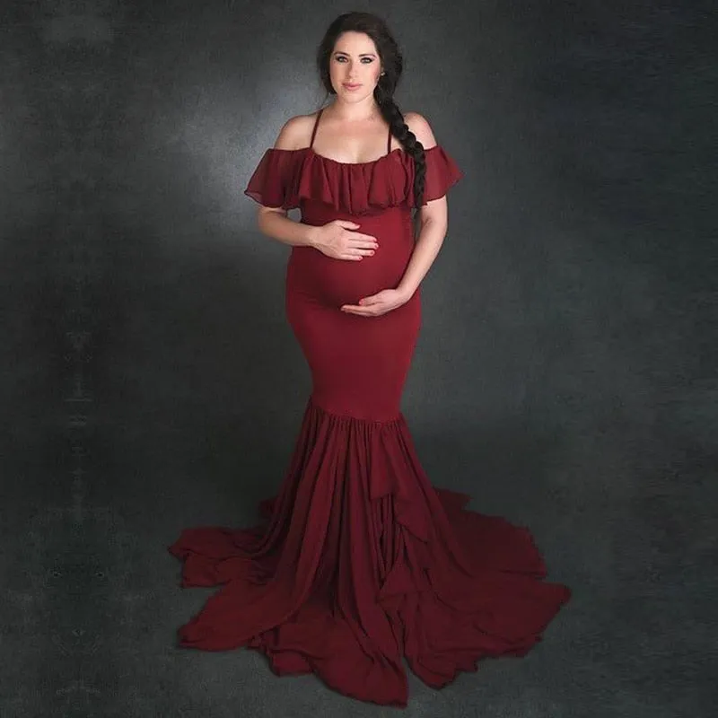 Maternity Cotton Mermaid Trumpet Strapless Pregnant Dress