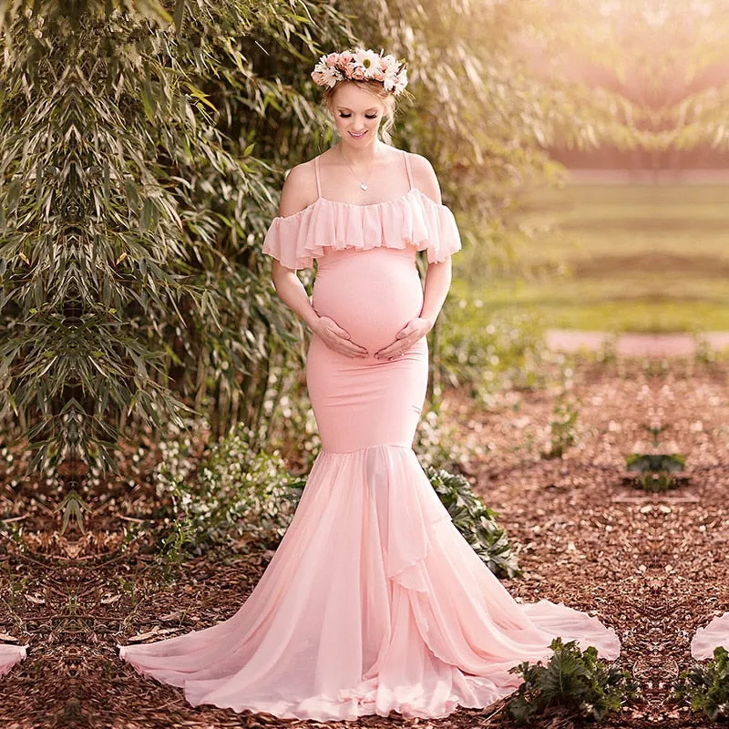 Maternity Cotton Mermaid Trumpet Strapless Pregnant Dress
