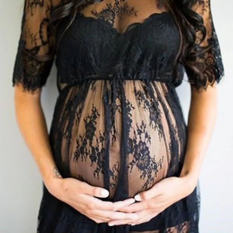 Maternity Photography Props Lace See Through Maternity Dress