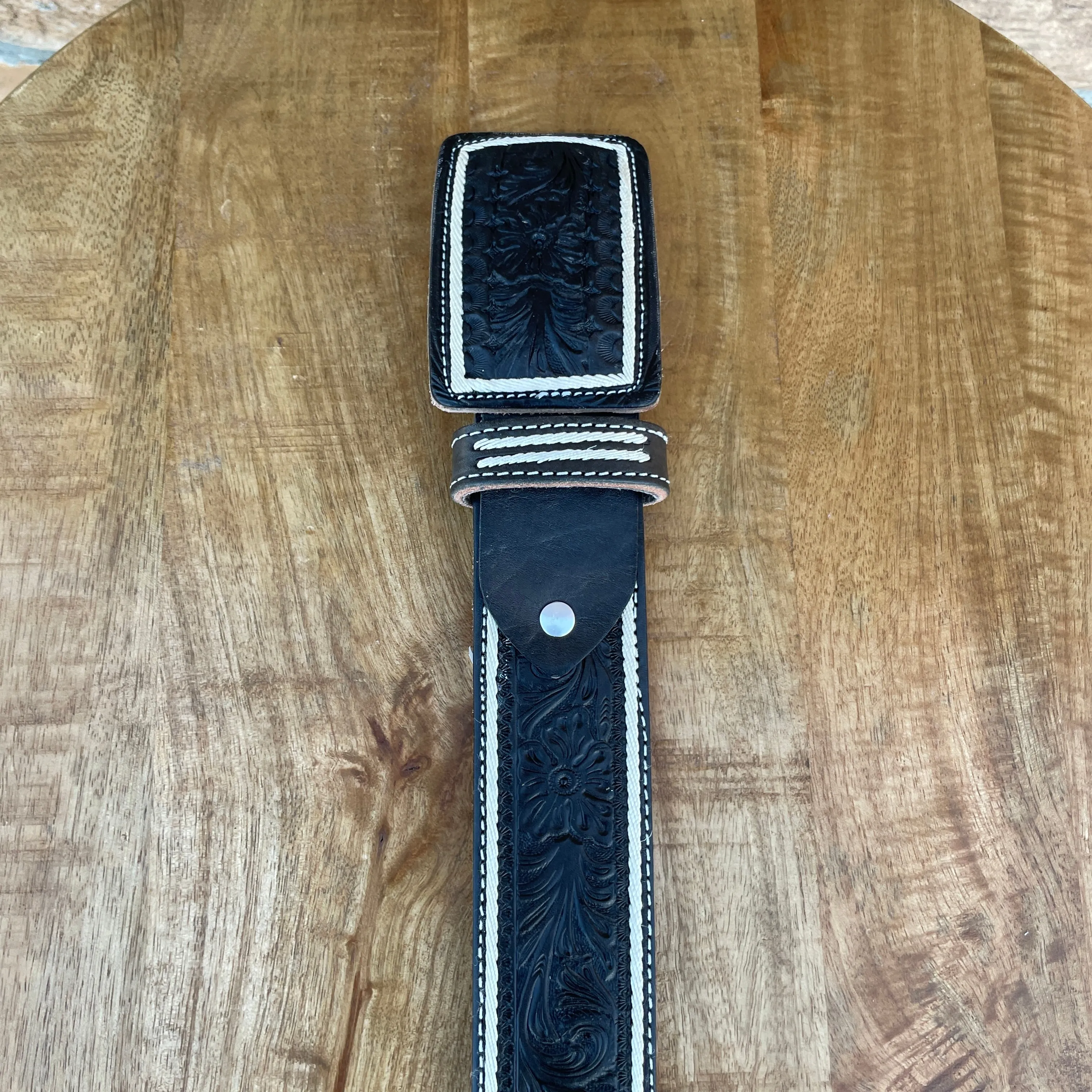 Men’s Black Floral Print Western Belt